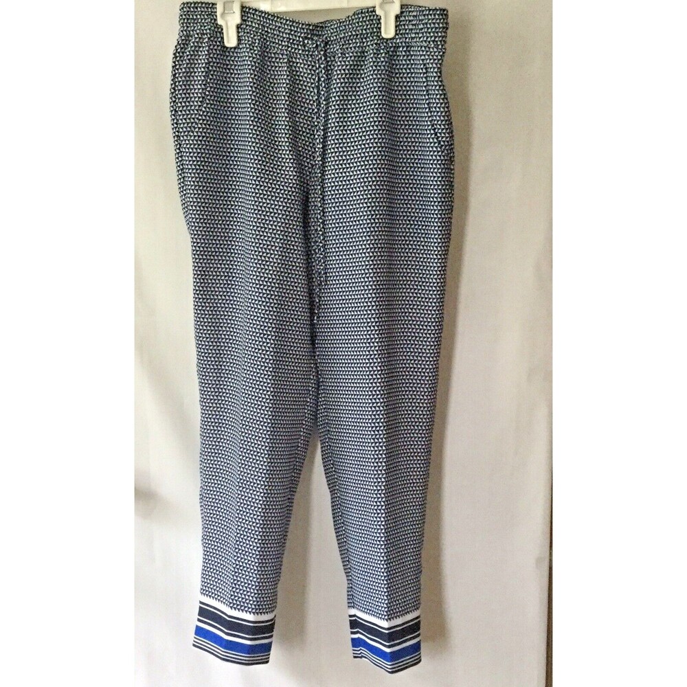 New J Crew Women Pants Trousers Drapery Blue White Modern Print $108